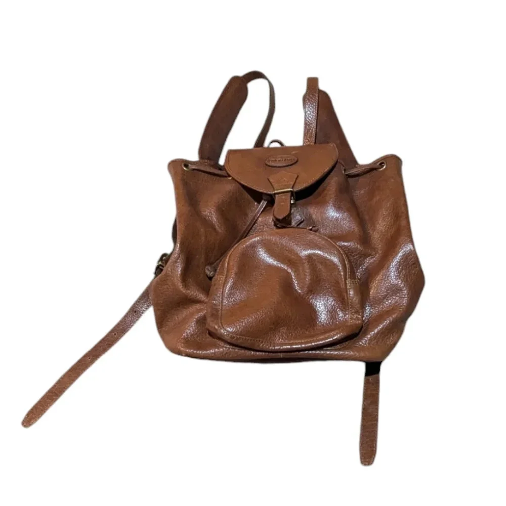 Overland Outfitters Brown Leather Backpack Zip Top Adjustable Straps Pockets